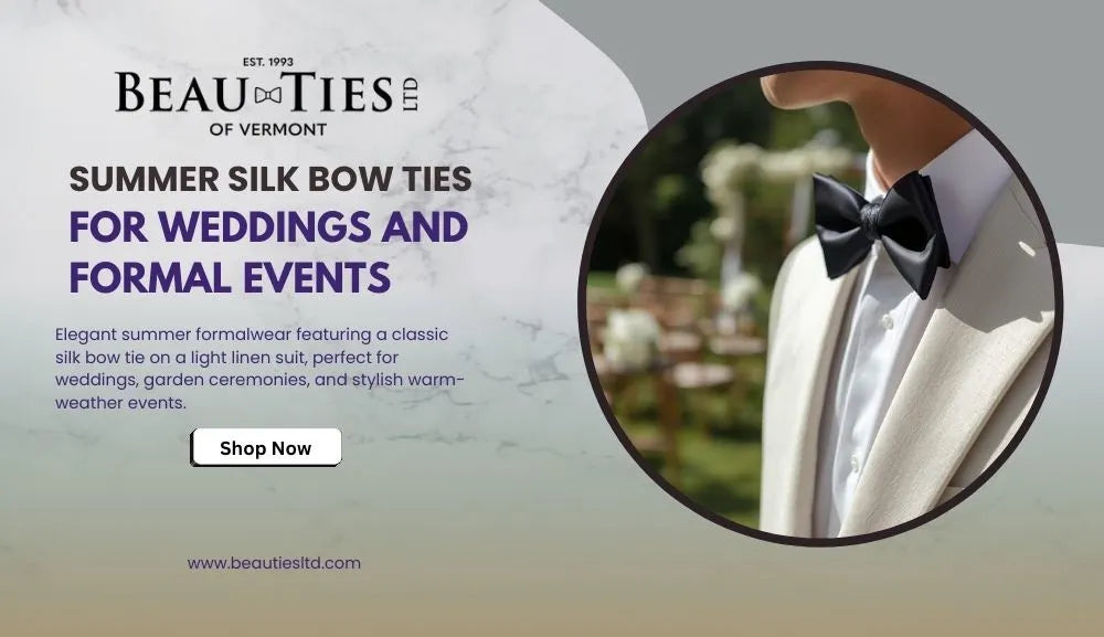 Summer silk bow ties for weddings and formal events promotional banner design