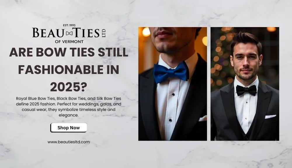 Black Bow Tie styled with tuxedo, paired with Royal Blue Bow Tie for a bold and elegant 2025 fashion statement.