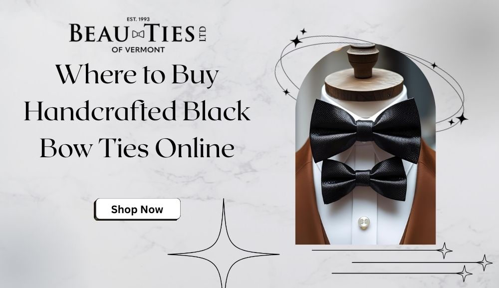 Handcrafted Black Bow Tie made with premium fabric, perfect for weddings and black-tie occasions