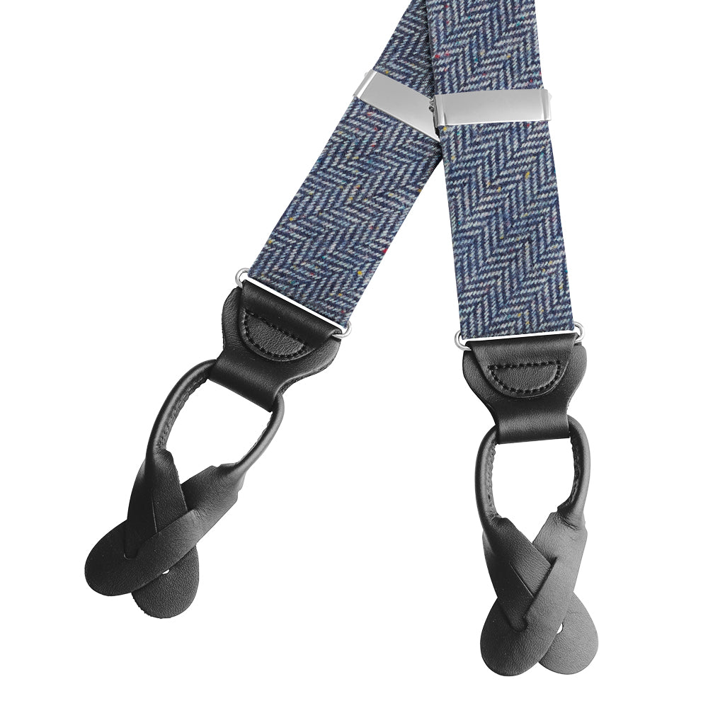 Navy Herringbone Tweed Clip-On Braces