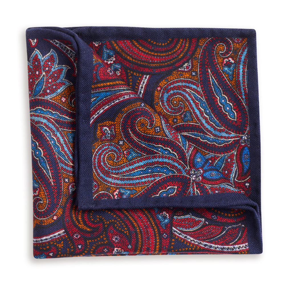 Bayview Blue Reversible Wool Pocket Square