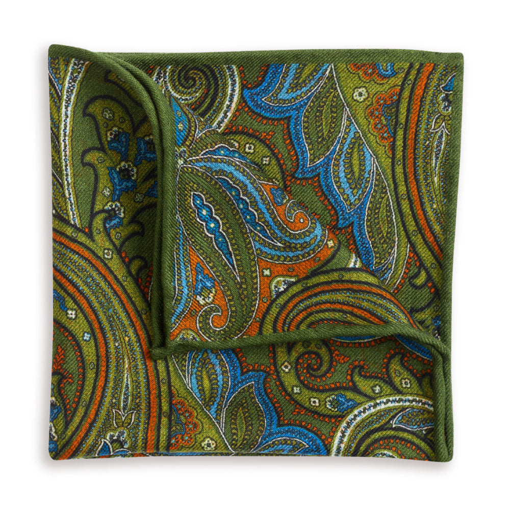 Bayview Green Reversible Wool Pocket Square