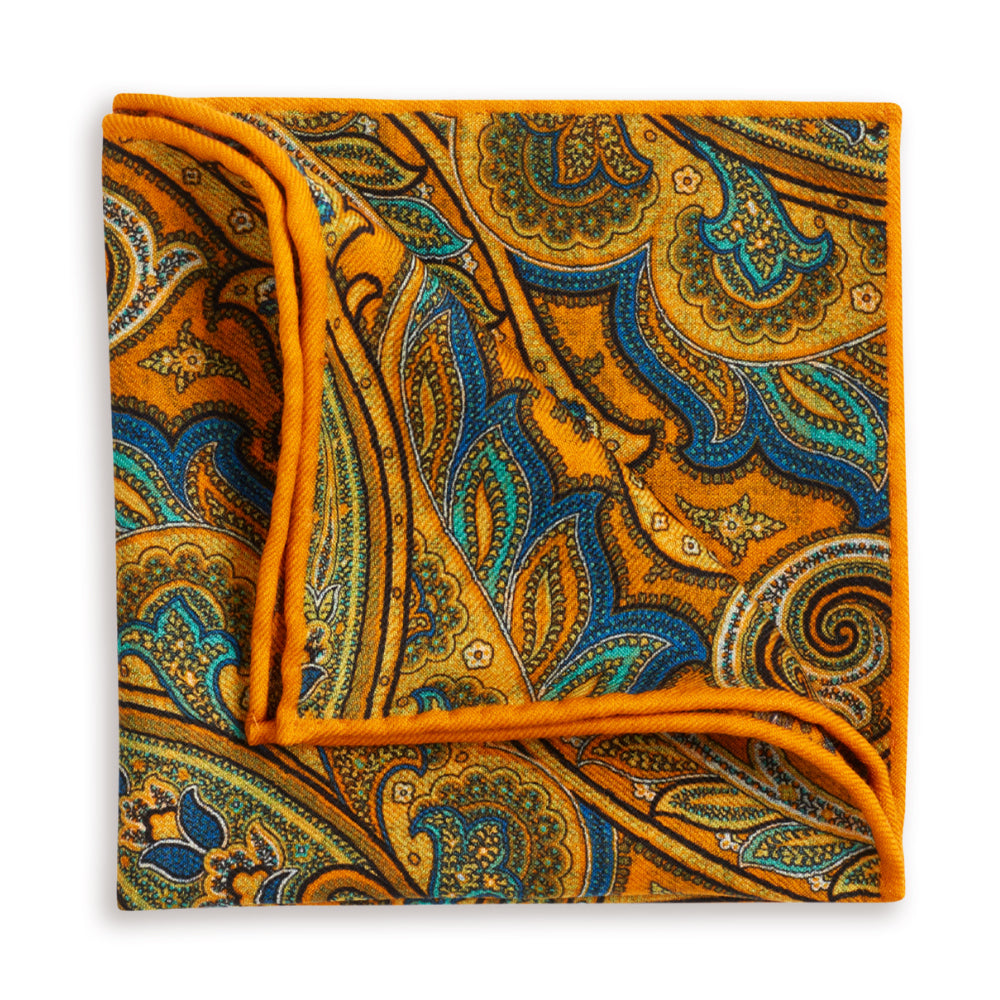 Bayview Orange Reversible Wool Pocket Square