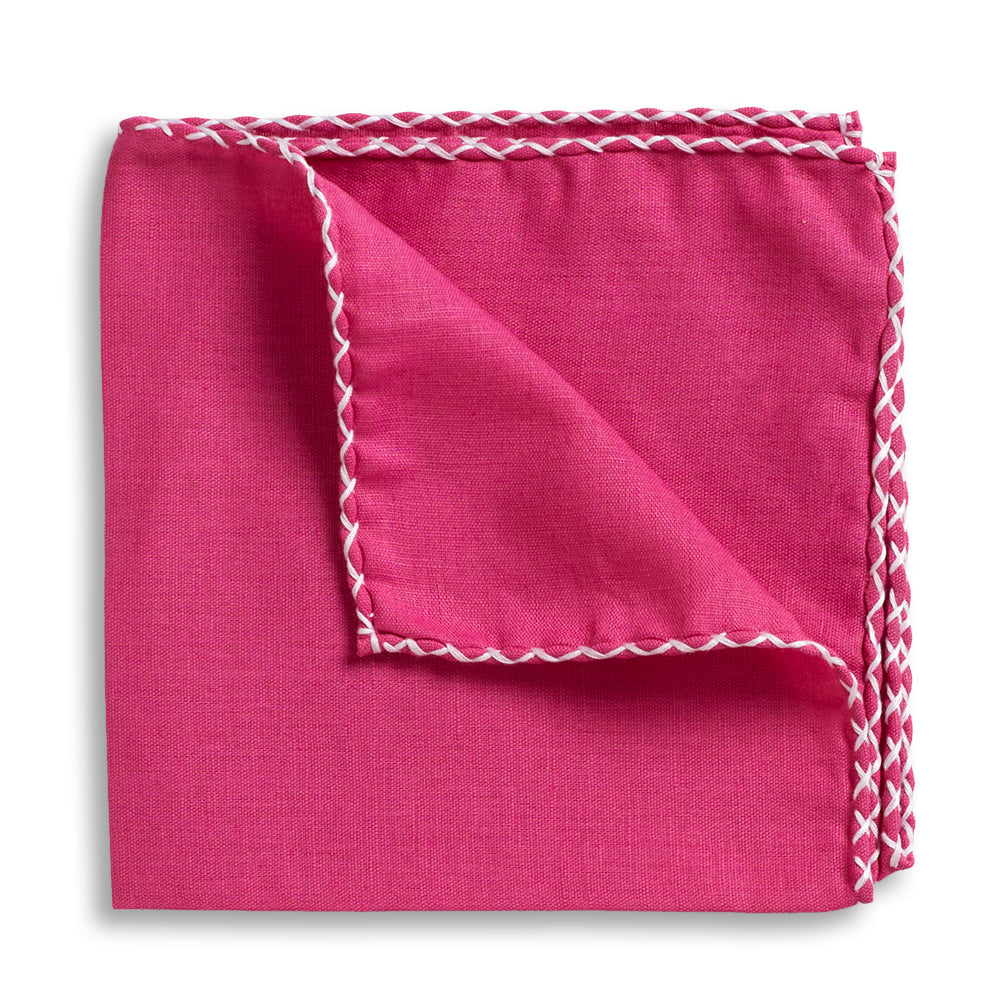 Fuschia Crossover Whipstitch Hand-Rolled Pocket Square
