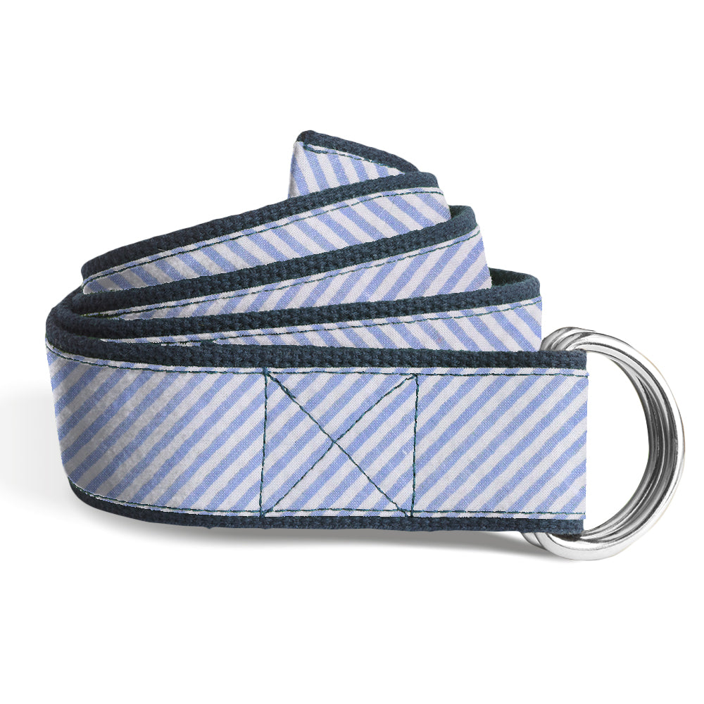 Blue Seersucker - D-Ring Belts