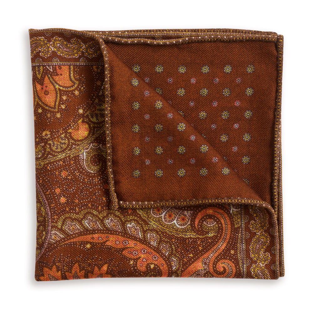 Grandiflor Brown Reversible Wool Pocket Square