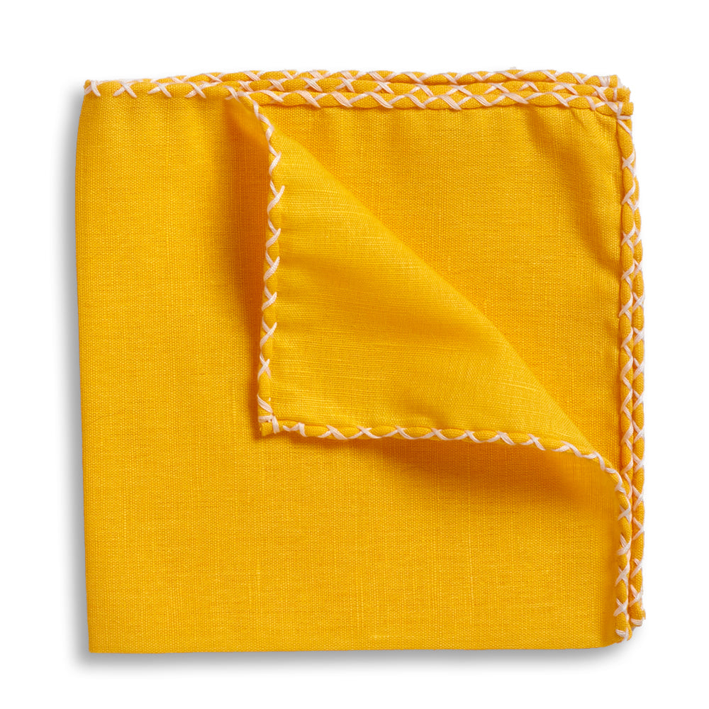 Gold Crossover Whipstitch Hand-Rolled Pocket Square