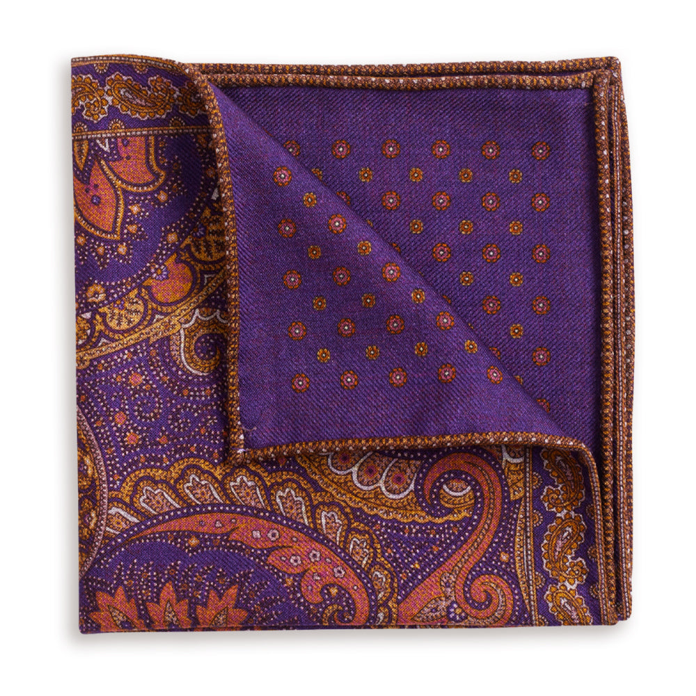 Grandiflor Purple Reversible Wool Pocket Square