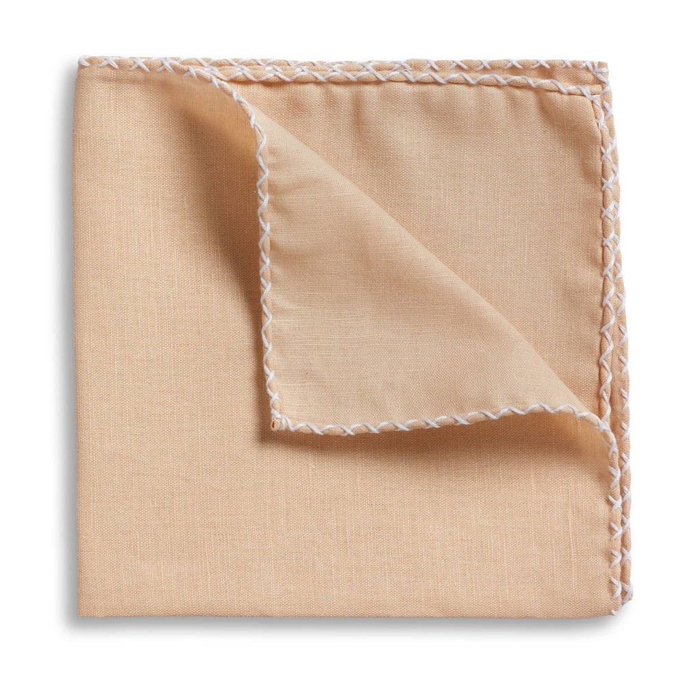 Khaki Crossover Whipstitch Hand-Rolled Pocket Square