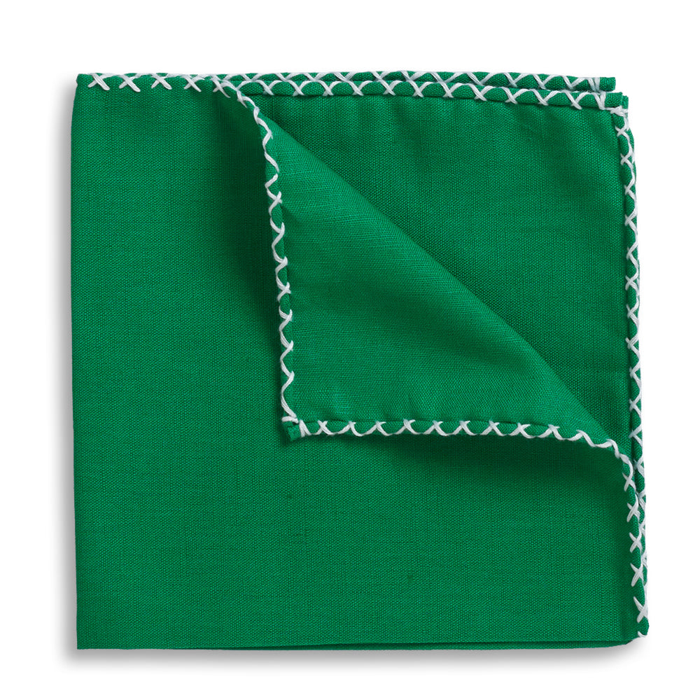 Kelly Green Crossover Whipstitch Hand-Rolled Pocket Square