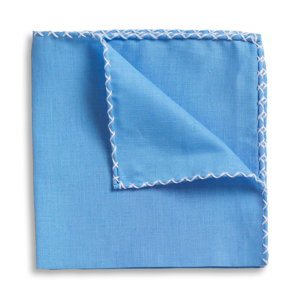 Light Blue Crossover Whipstitch Hand-Rolled Pocket Square
