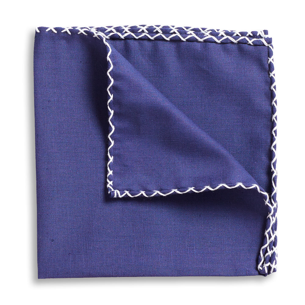 Navy Crossover Whipstitch Hand-Rolled Pocket Square