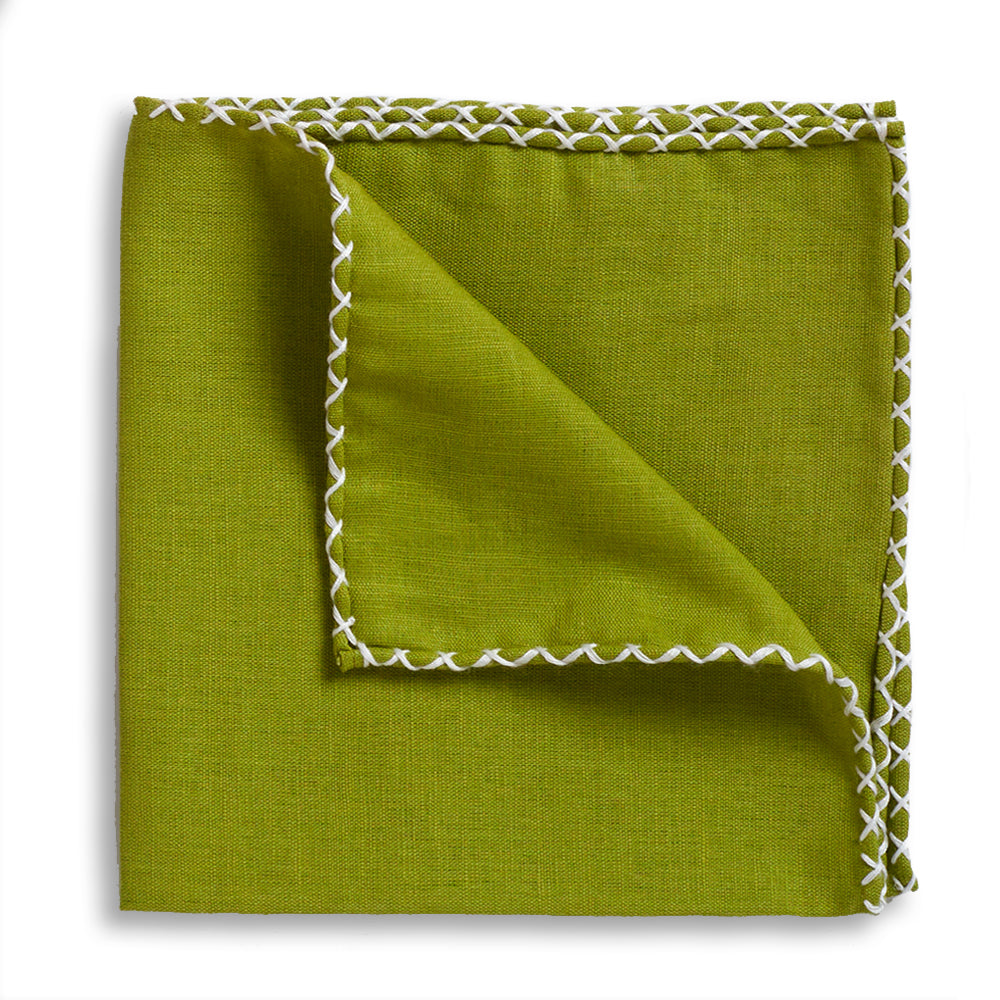 Olive Crossover Whipstitch Hand-Rolled Pocket Square