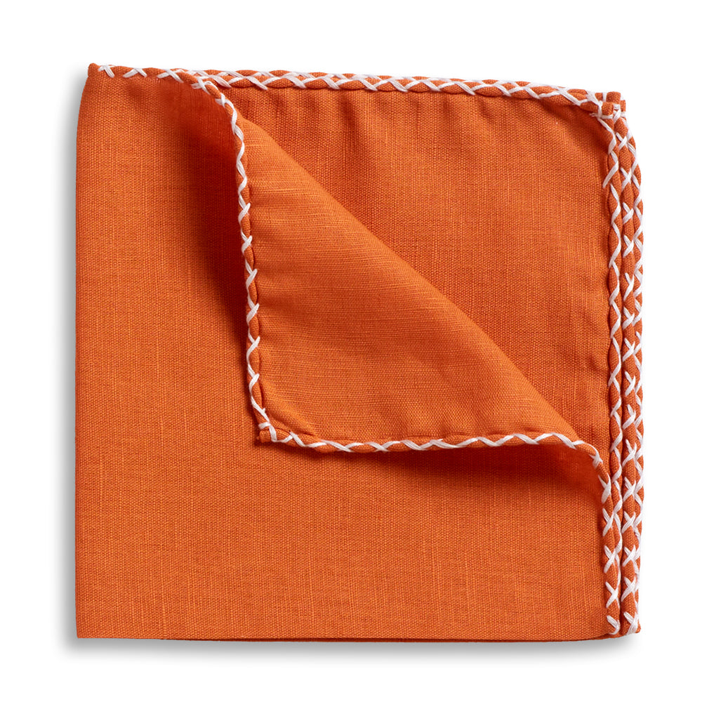 Orange Crossover Whipstitch Hand-Rolled Pocket Square