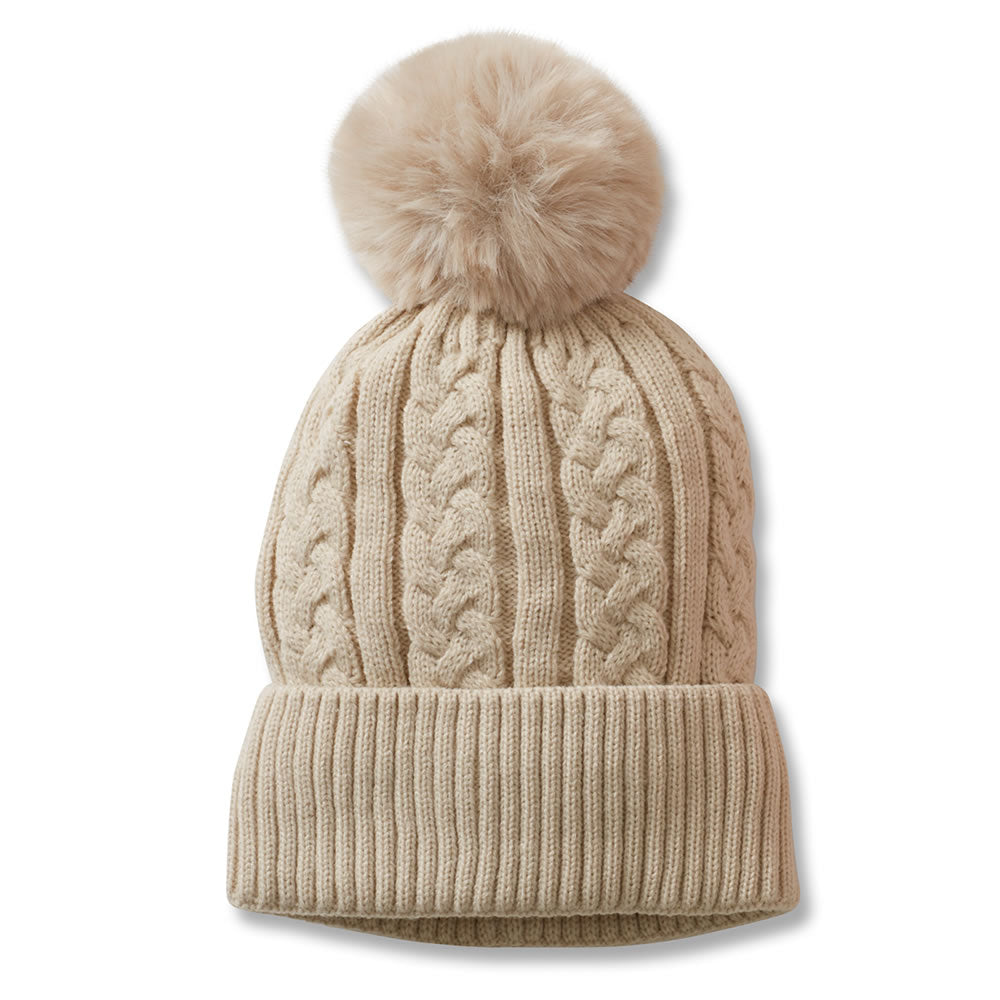 Pom Beanie Light Tan Women's Hat by Beau Ties of Vermont