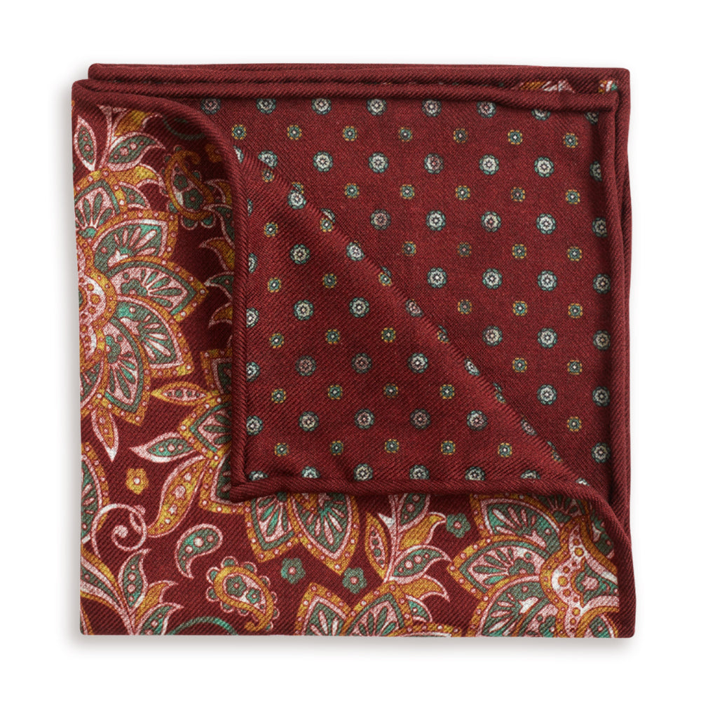Portsall Burgundy Reversible Wool Pocket Square
