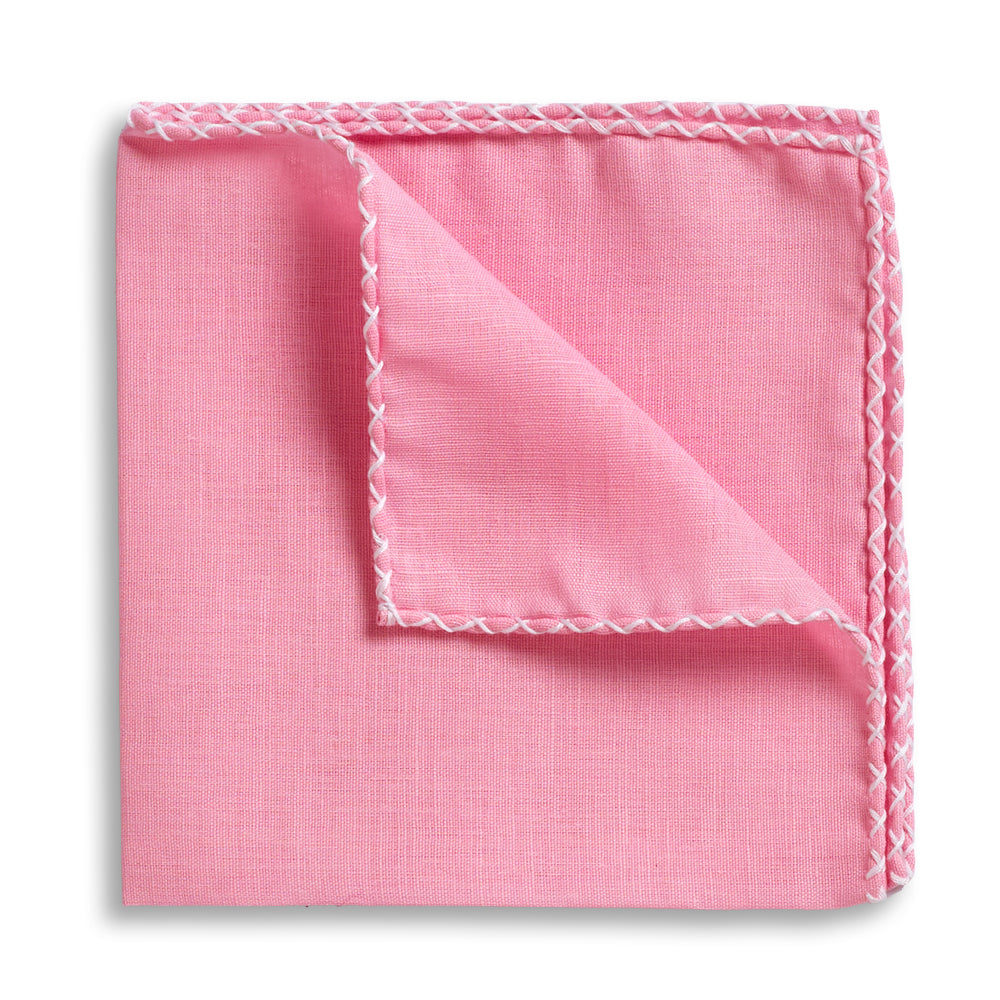 Pink Crossover Whipstitch Hand-Rolled Pocket Square