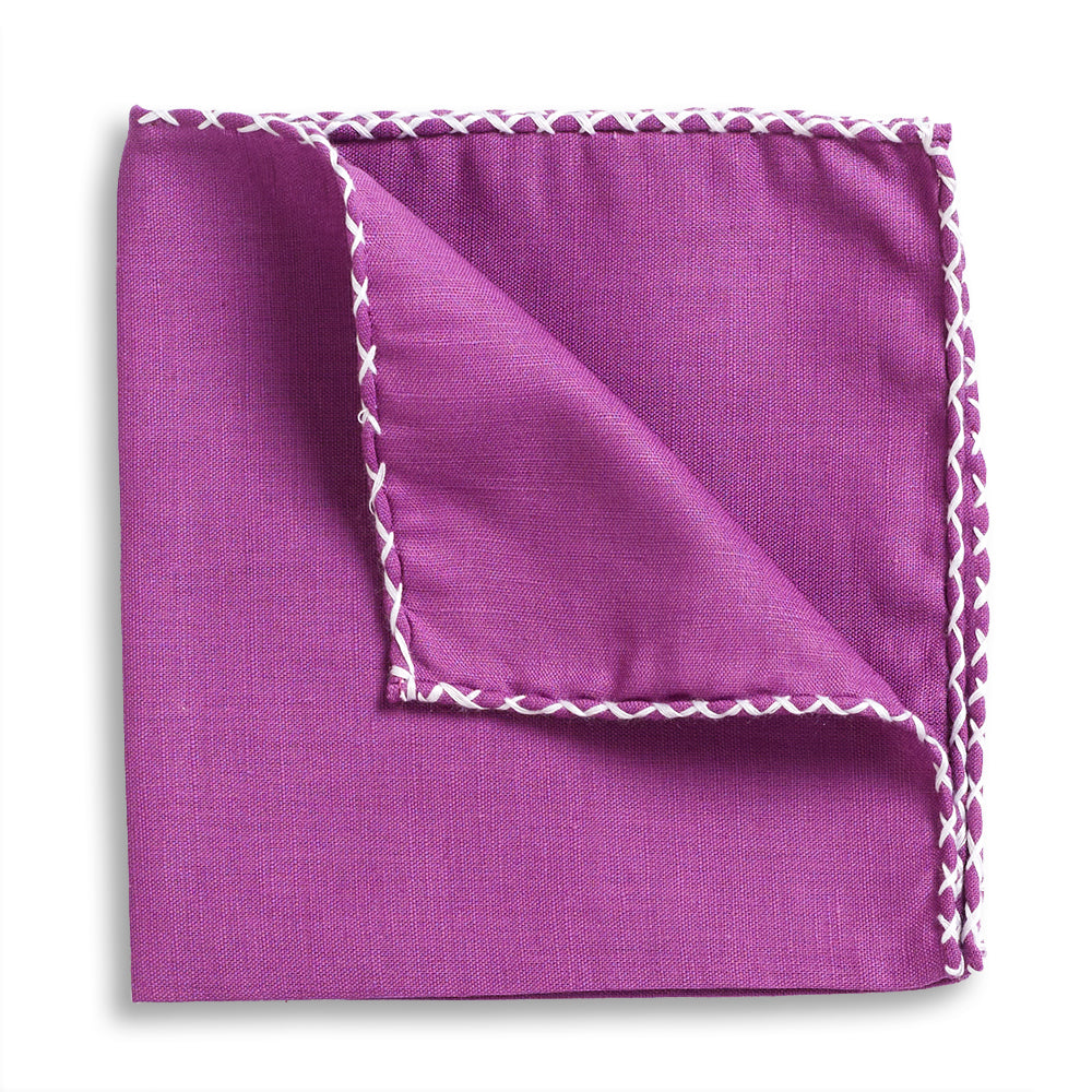 Plum Crossover Whipstitch Hand-Rolled Pocket Square