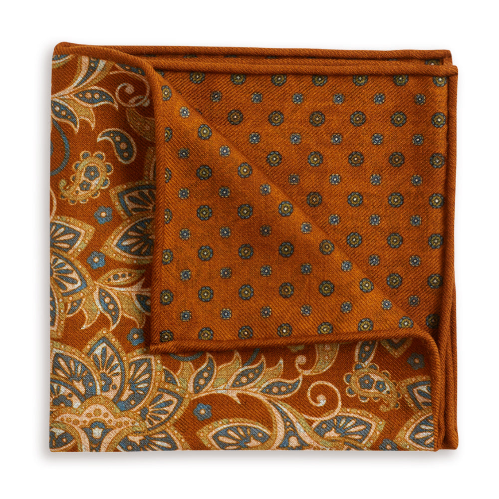 Portsall Bronze Reversible Wool Pocket Square