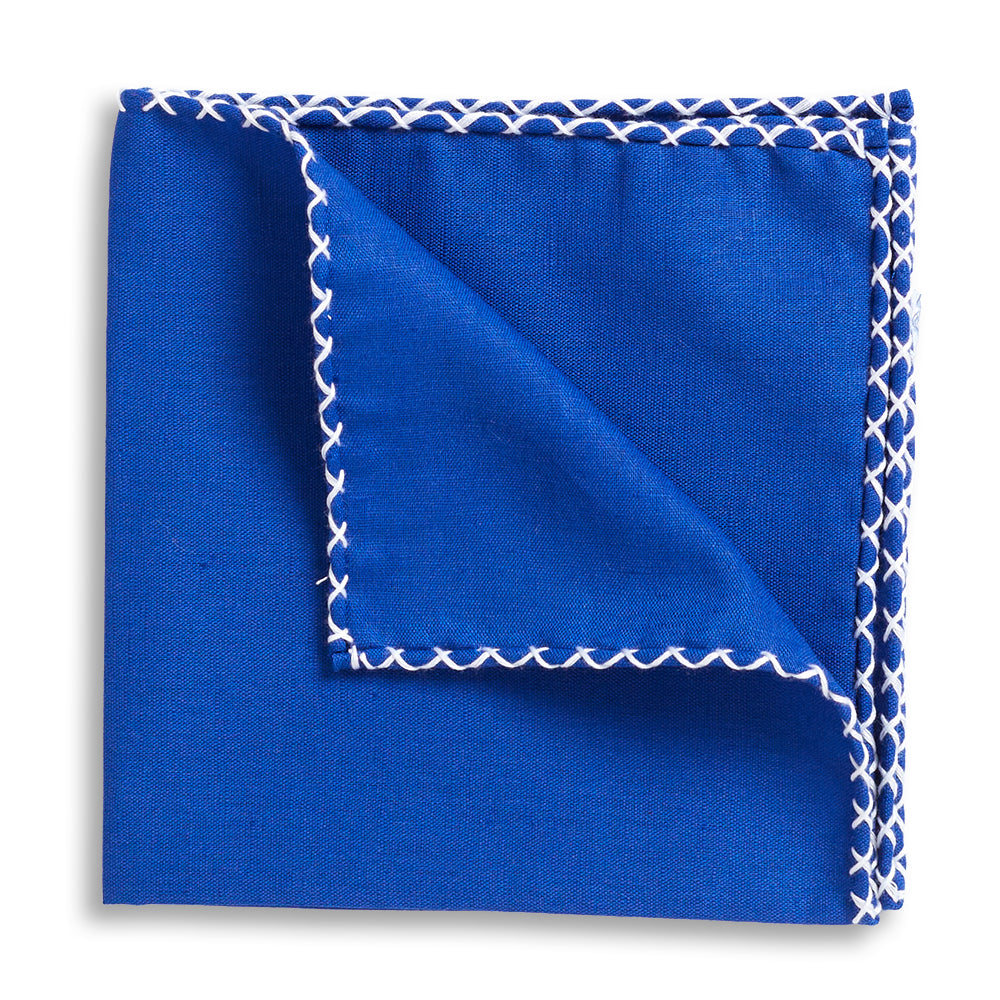 Royal Blue Crossover Whipstitch Hand-Rolled Pocket Square