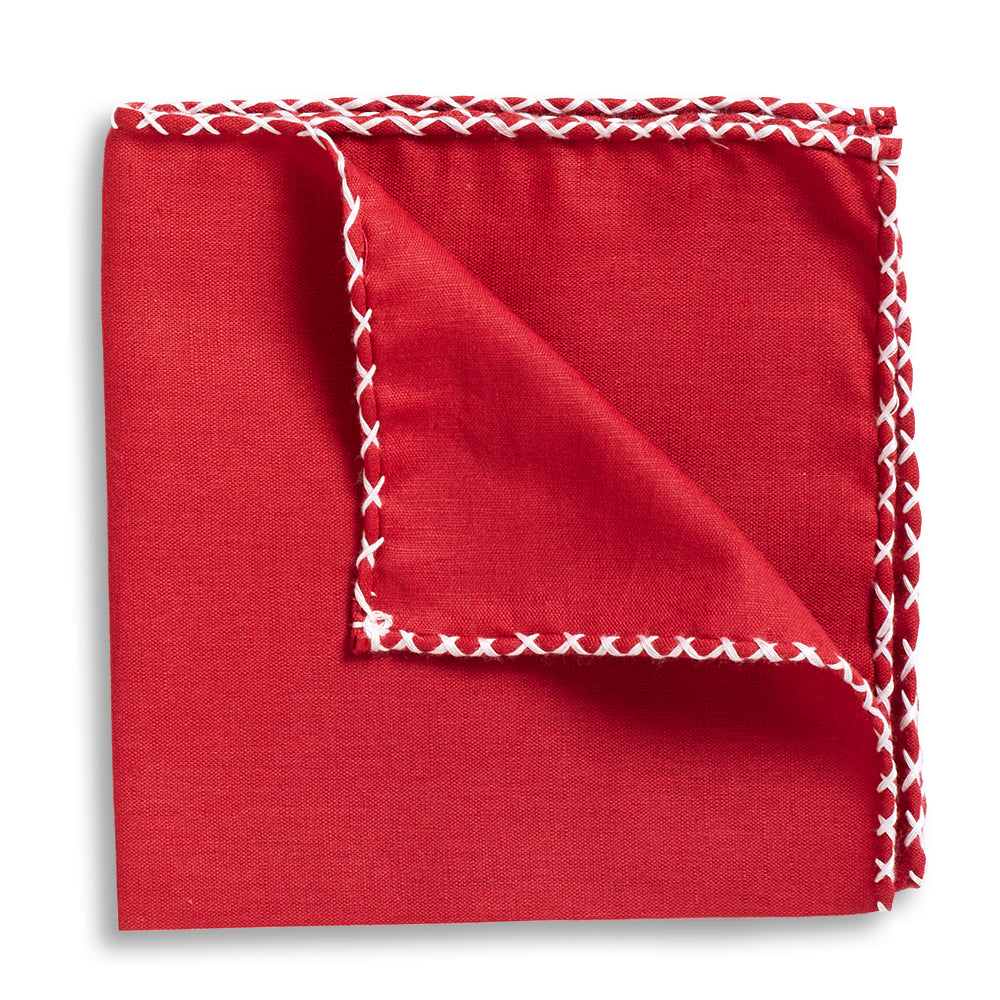 Red Crossover Whipstitch Hand-Rolled Pocket Square