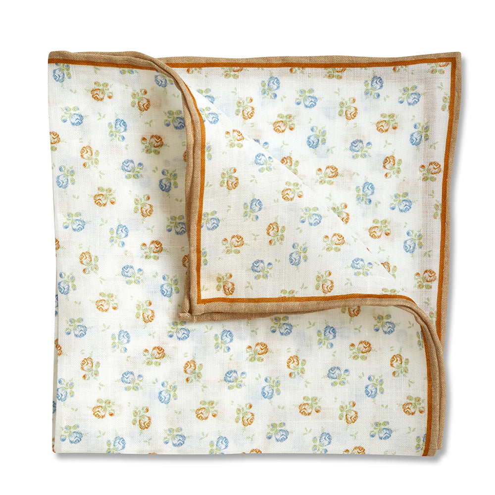 Toffee Posy Linen Pocket Square