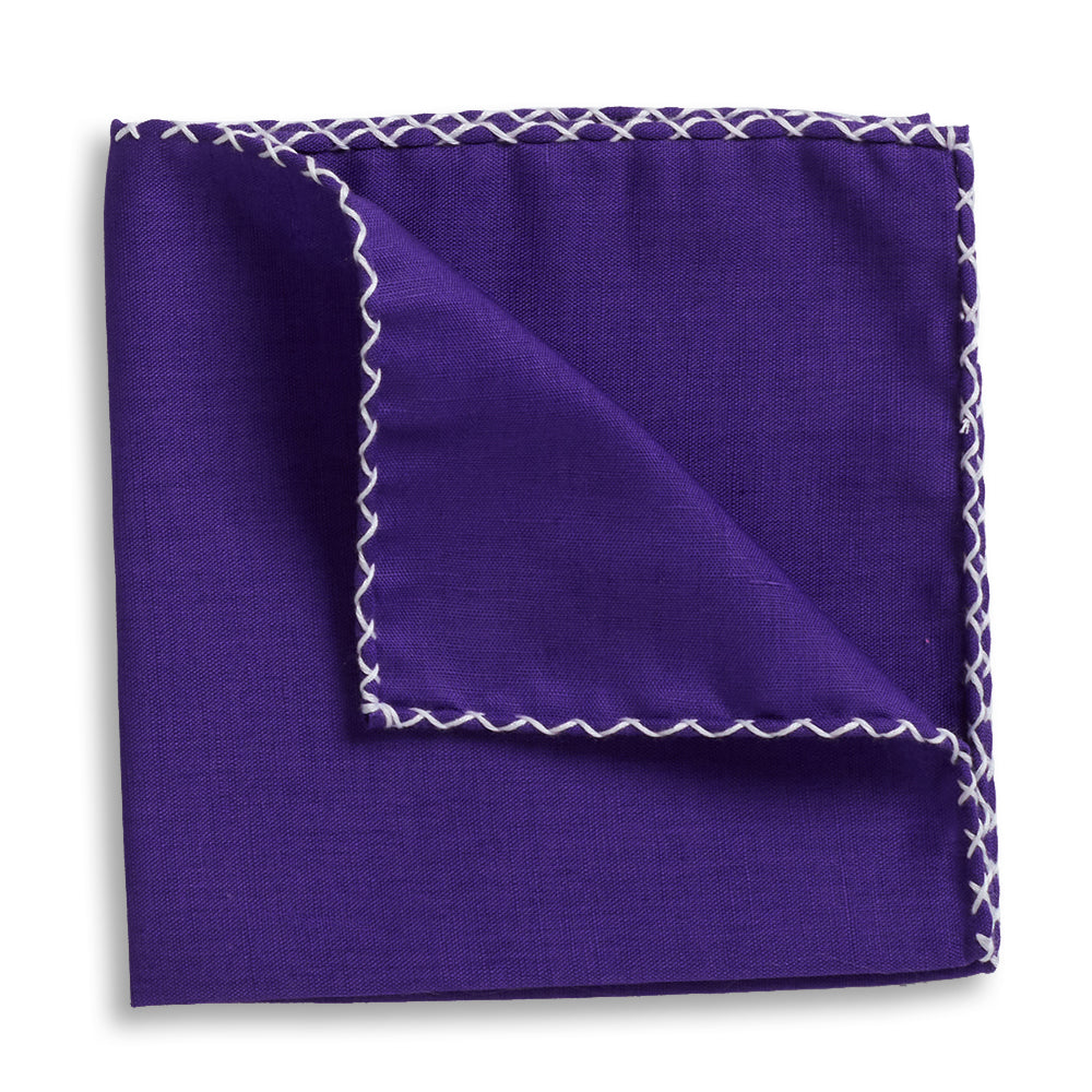 Violet Crossover Whipstitch Hand-Rolled Pocket Square