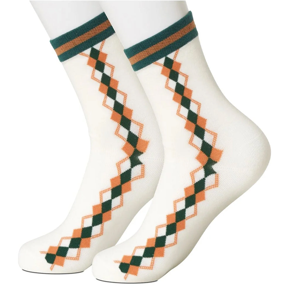 White with Gold Argyle Women's Socks