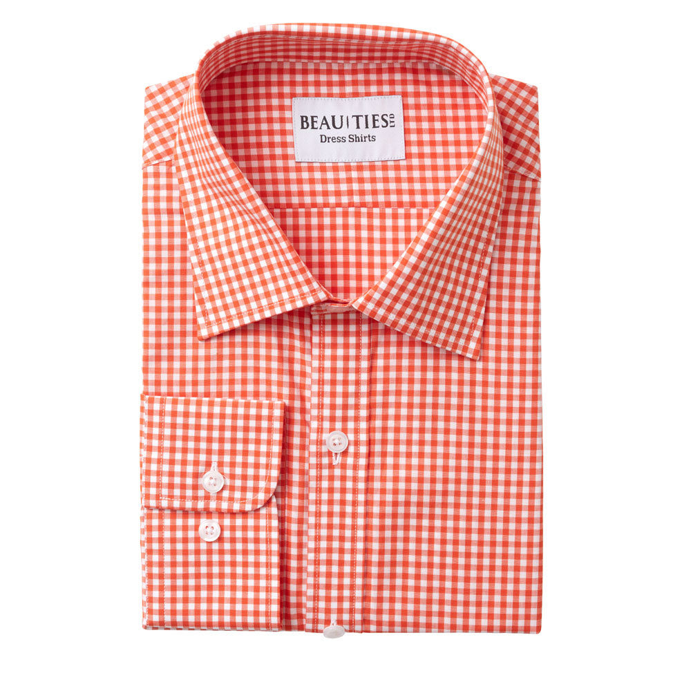 orange gingham mens dress shirt J.McLaughlin Men's Club Classic Fit Shirt in Gingham Yellow/White, Size Medium