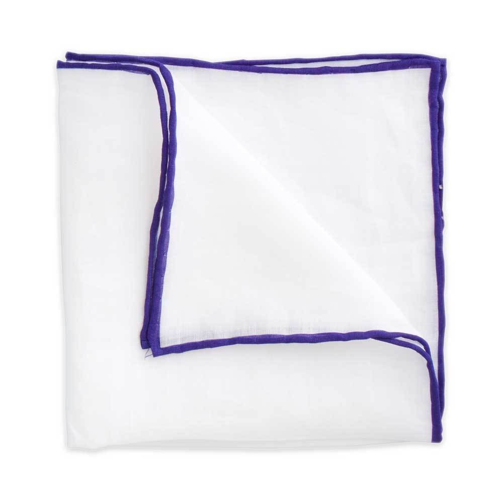 White Linen Pocket Square with Purple Trim