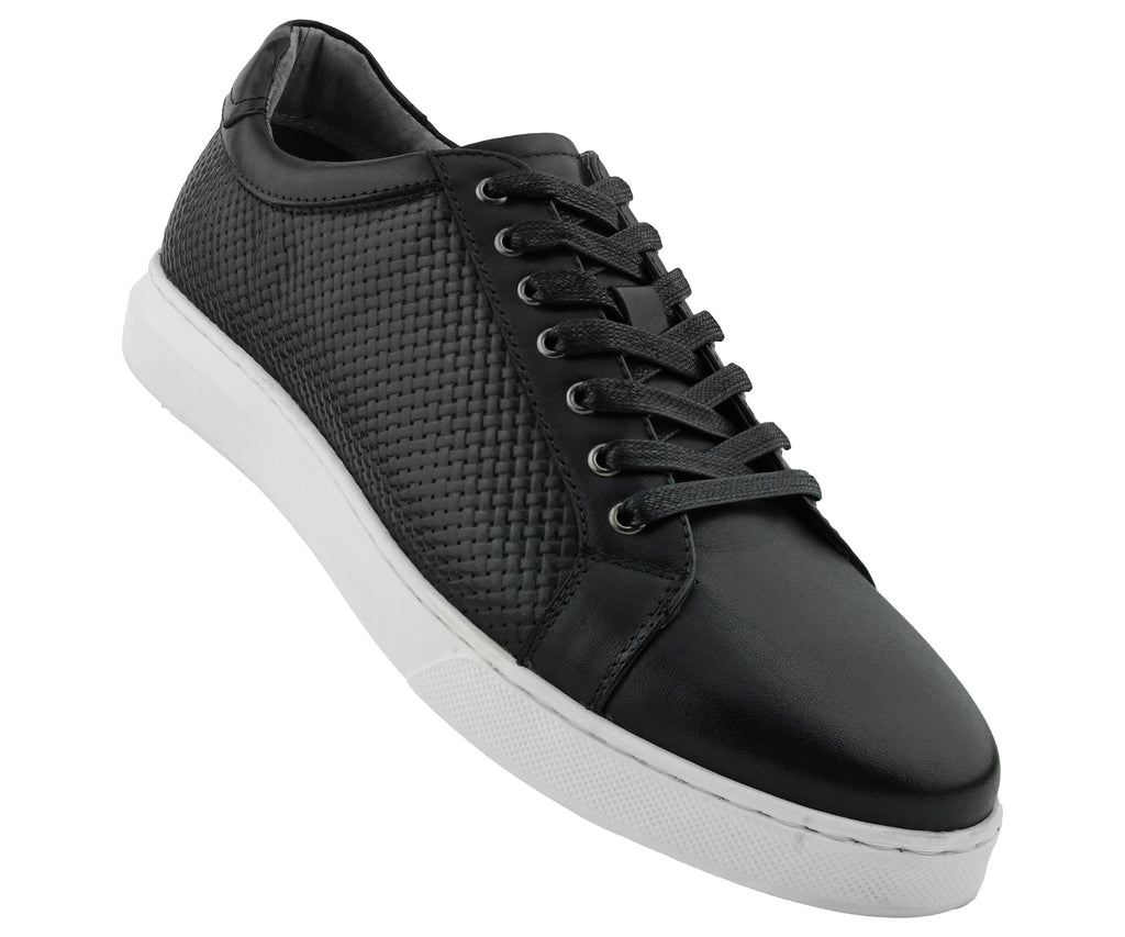 Men’s Low Top Sneakers Genuine Leather Shoes Black