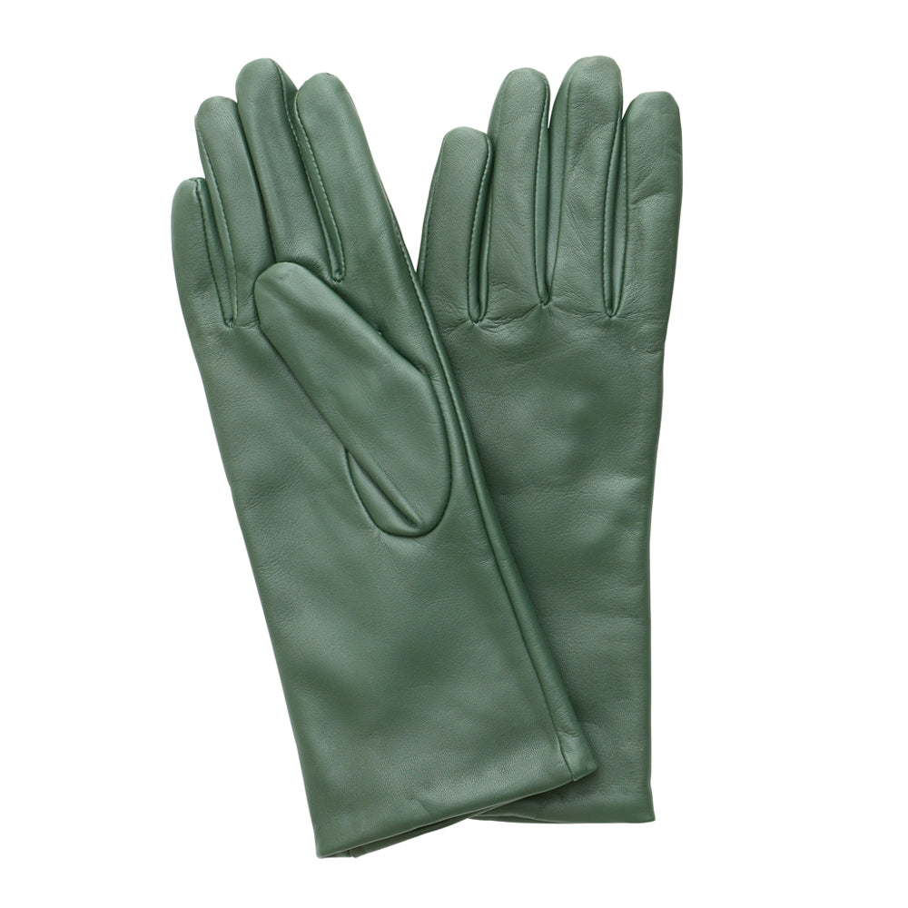 Women's Green Leather Gloves with Cashmere Blend Lining by Beau Ties of